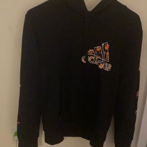 Adidas Girls Black Flower Cropped Hoodie (L 10-12)